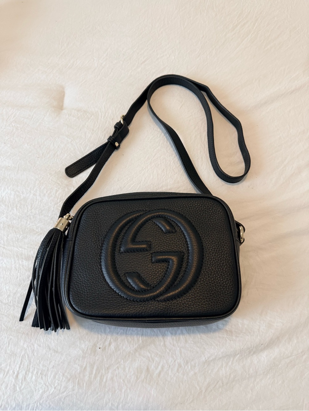 Authentic Gucci Soho Disco Bag in Black Leather with Tassel